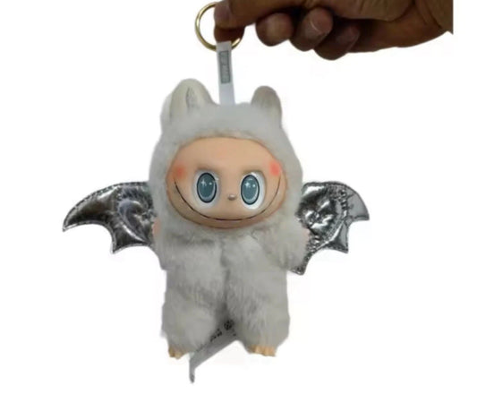 Labubu Monster White Angel Plüschpuppe 17 cm Schlüsselanhänger