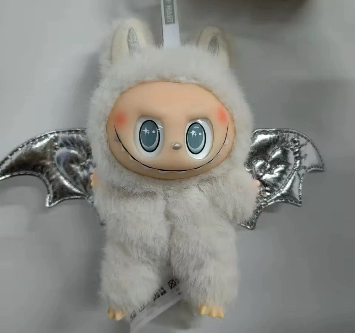 Labubu Monster White Angel Plüschpuppe 17 cm Schlüsselanhänger